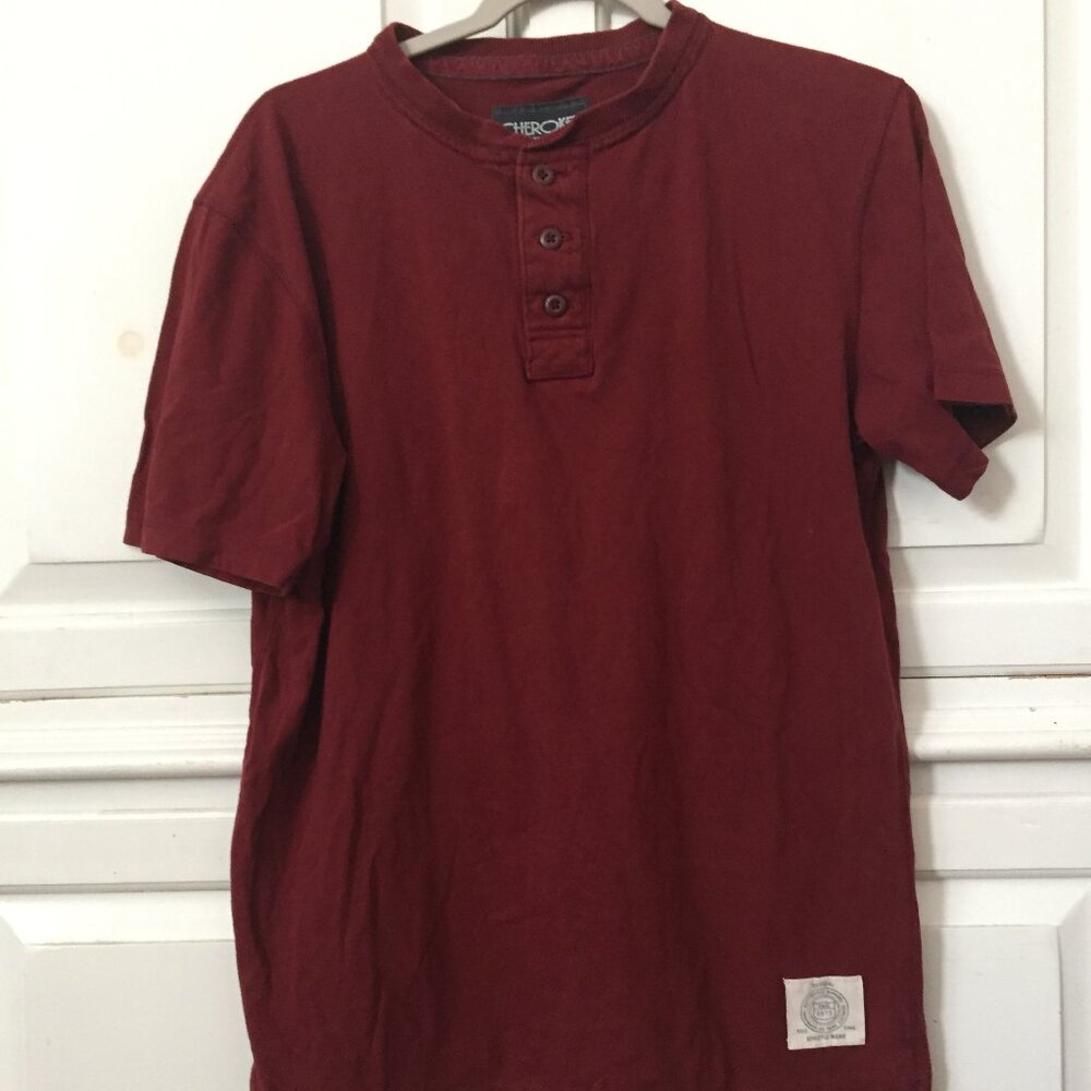 Cherokee boy's red short sleeve top button crew neck shirt size 16-18 XL